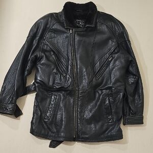 Vintage 90's Tannery West Black Leather Field Jacket Mens Large